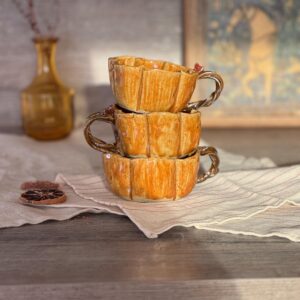 ceramic petal and pumpkin cup pottery earthy mug rustic minimalist large espresso cup  aesthetic coffee latte  gift for her fired with love